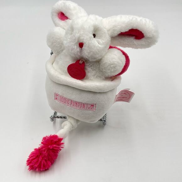 DouDou et Compagnie Pompon Bunny Plush Lapin Pink White Musical Paris Crib - Picture 1 of 13